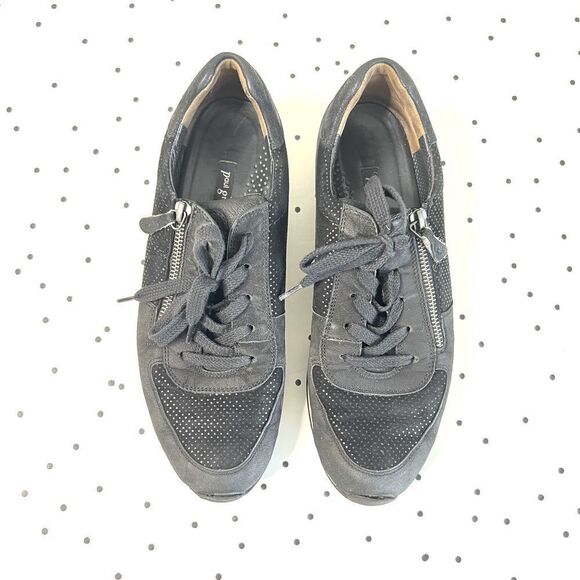 🌱 PAUL GREEN 🌱 black leather suede sneakers size 9,5 zipper - Picture 12 of 12